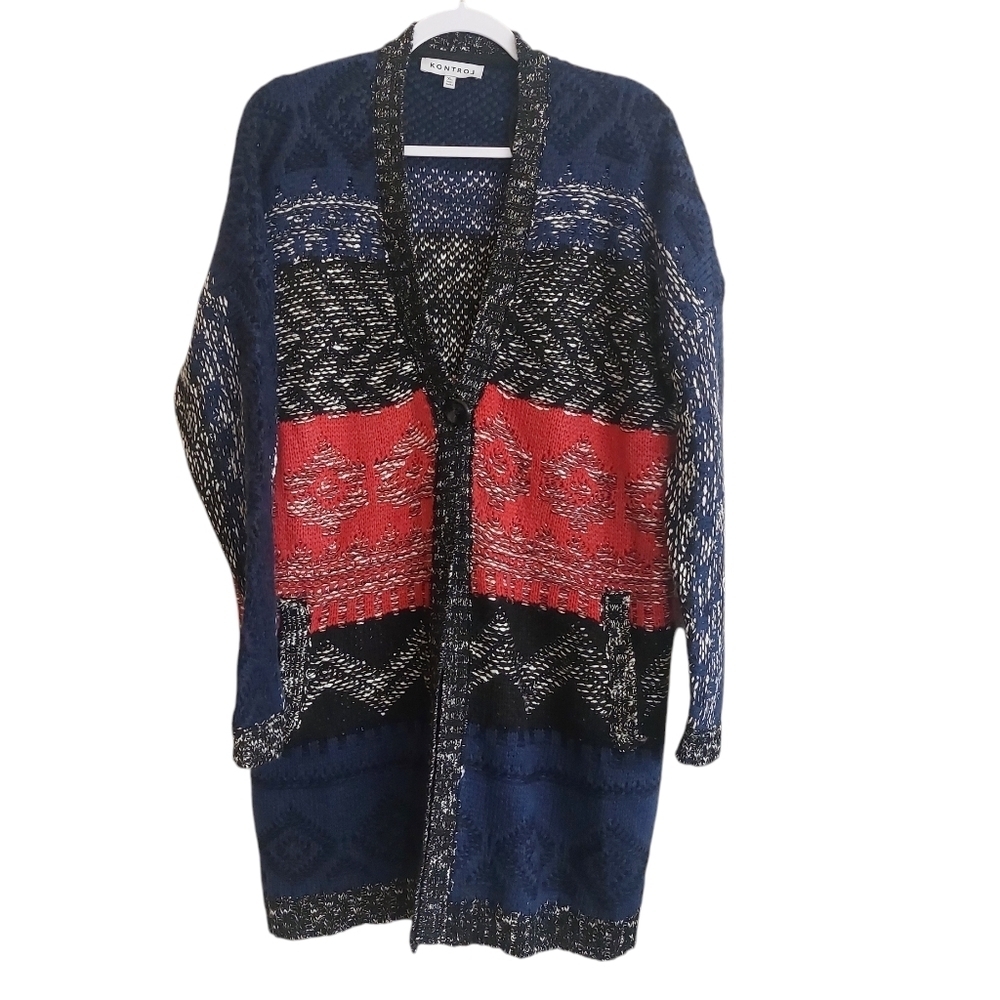 Kontrol Multicolor Knit Cardigan Swester- size XL